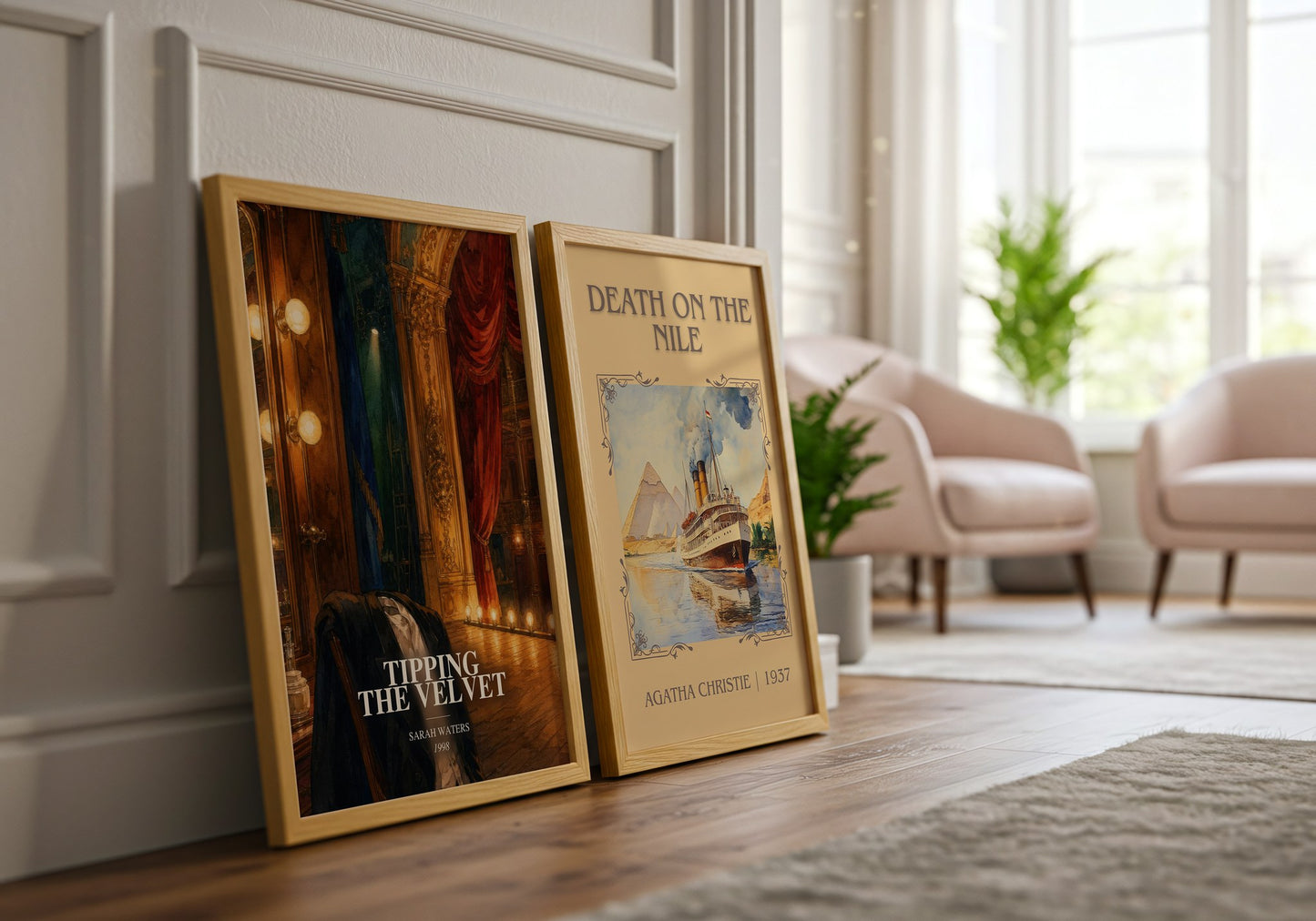 Tipping The Velvet watercolour print framed by window – literary home decor