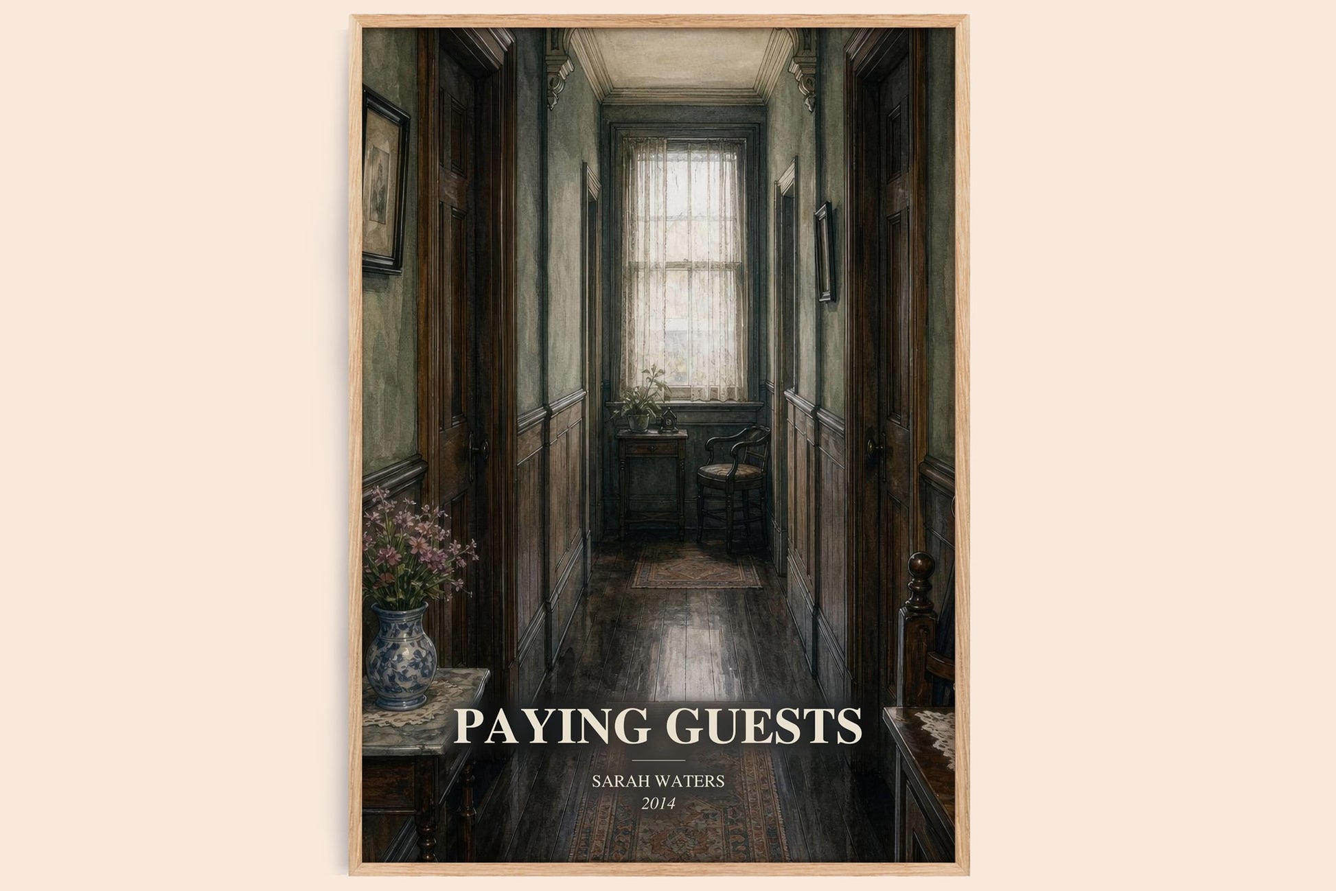 Paying Guests watercolour book poster by Sarah Waters – framed literary art print
