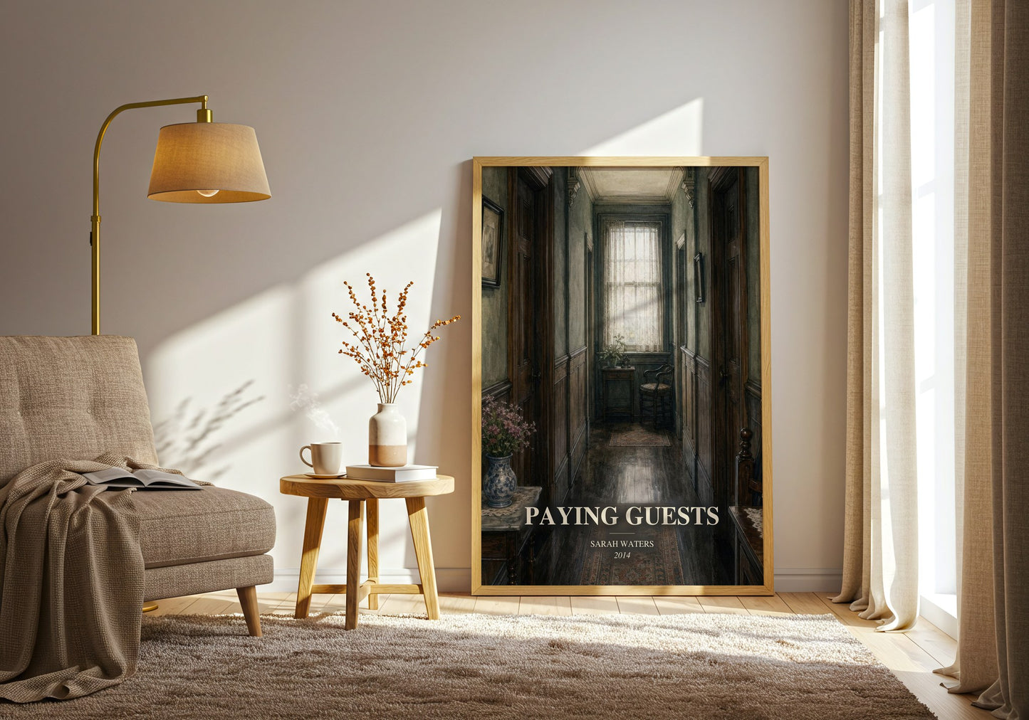 Paying Guests watercolour print in frame leaning in hallway – historical fiction wall art