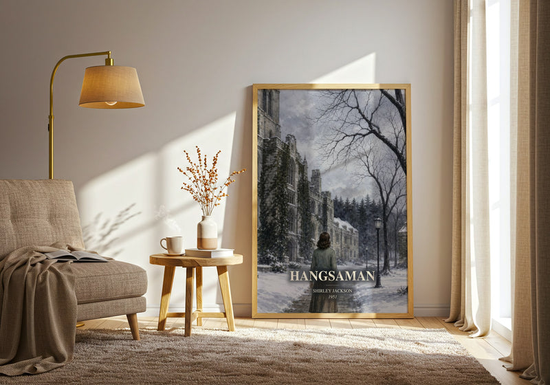 Hangsaman watercolour print in frame leaning in hallway – literary fiction wall art