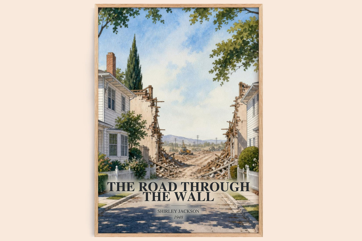The Road Through The Wall watercolour book poster by Shirley Jackson – framed literary art print