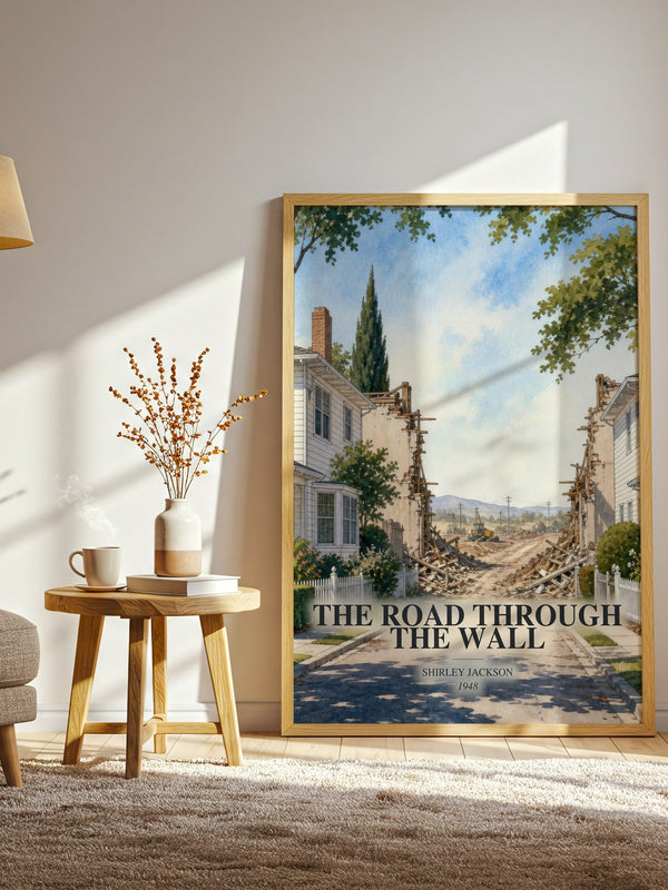 The Road Through The Wall watercolour print in frame leaning in hallway – literary fiction wall art