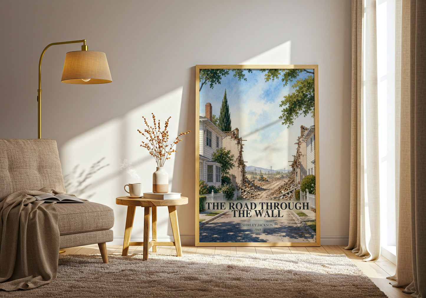 The Road Through The Wall watercolour print in frame leaning in hallway – literary fiction wall art