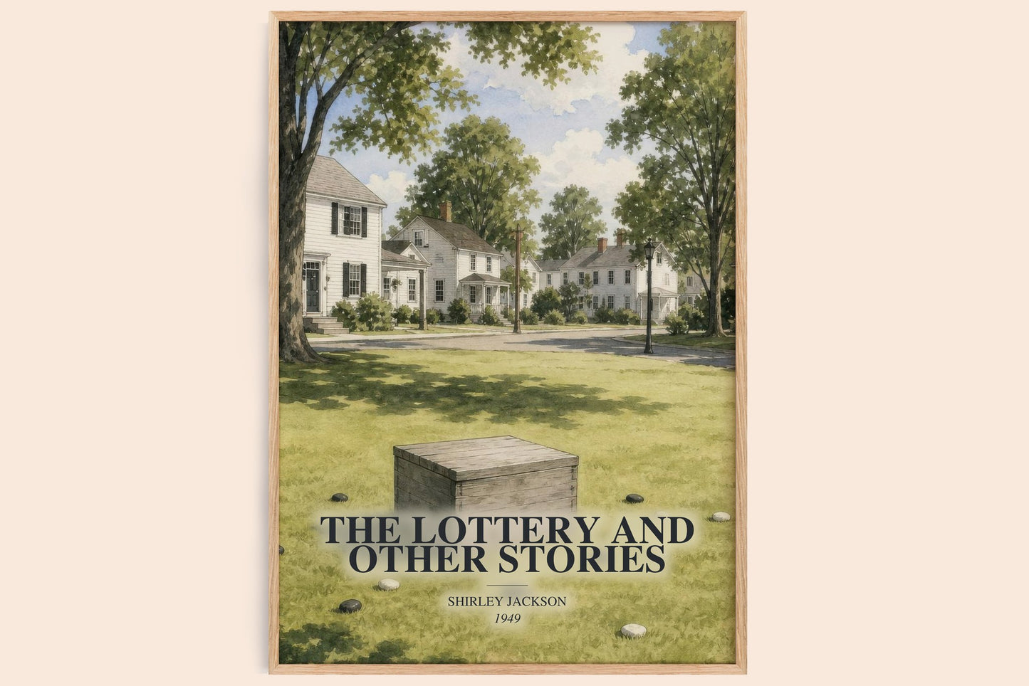 The Lottery And Other Stories watercolour book poster by Shirley Jackson – framed literary art print