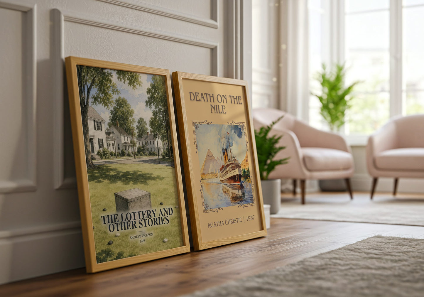The Lottery And Other Stories watercolour print framed by window – literary home decor