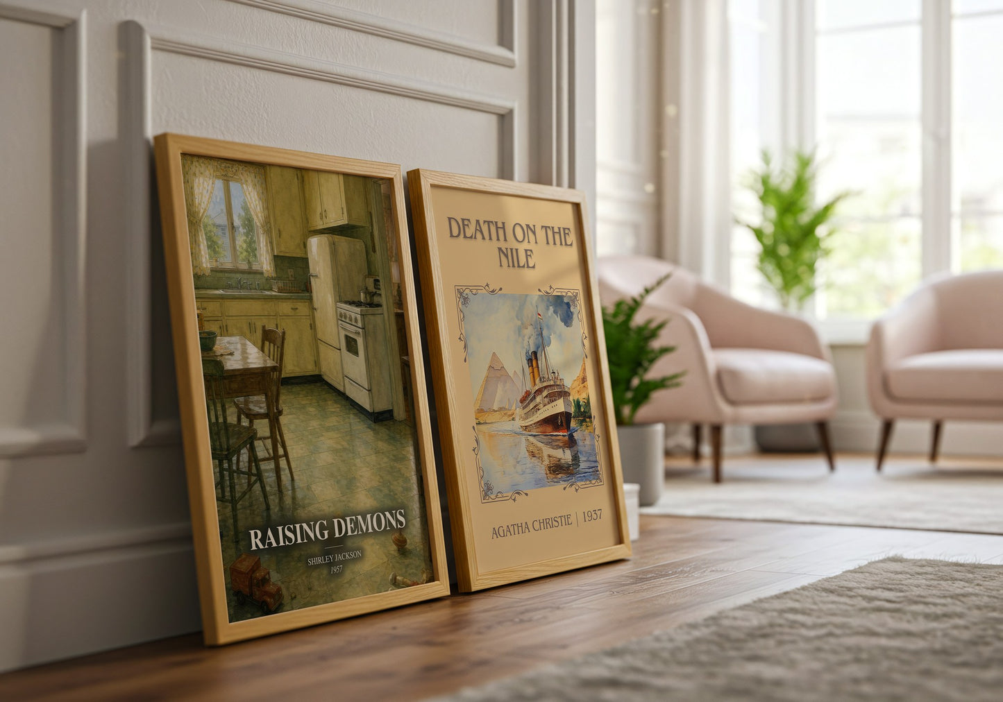 Raising Demons watercolour print framed by window – literary home decor
