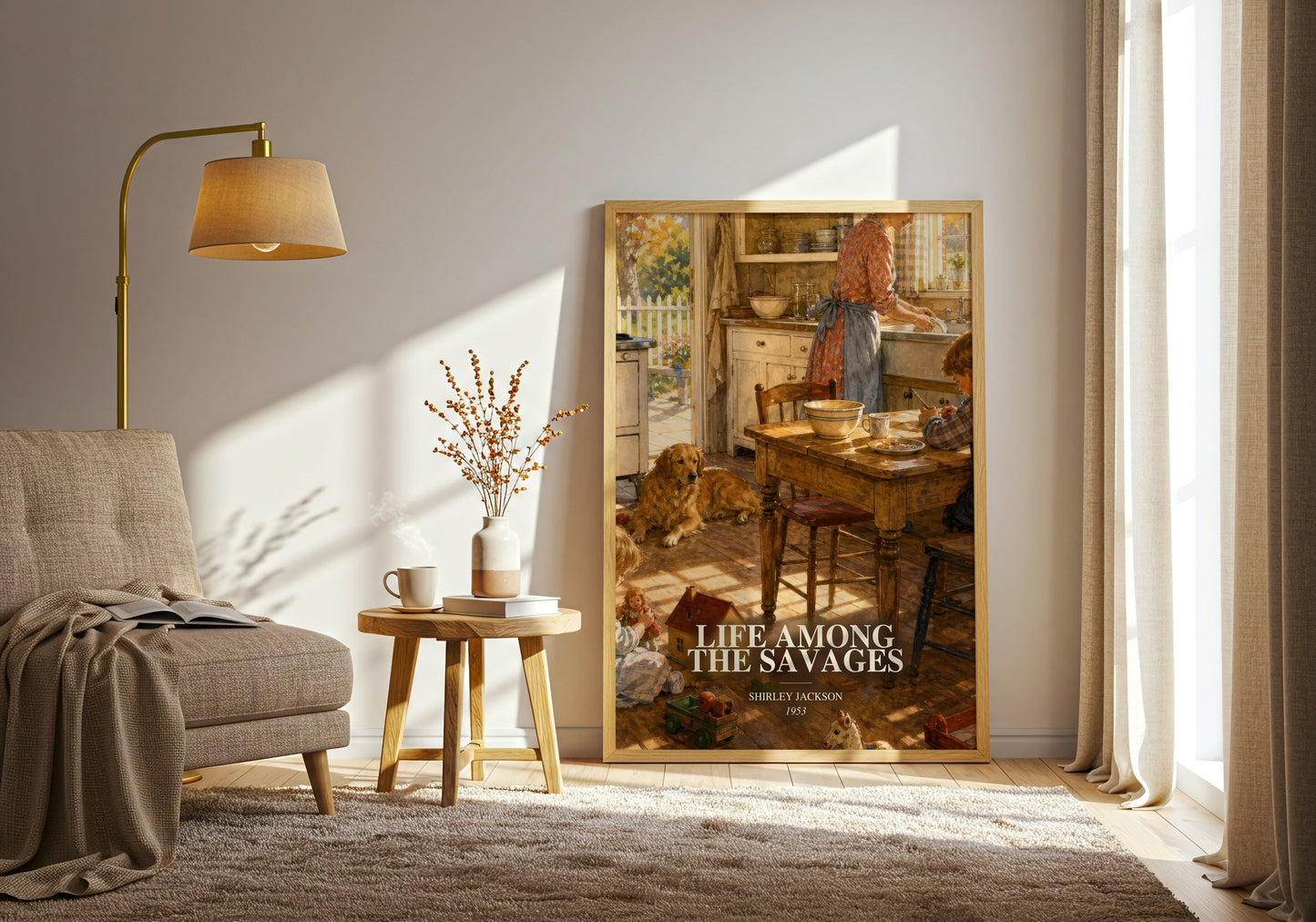 Life Among The Savages watercolour print in frame leaning in hallway – memoir wall art
