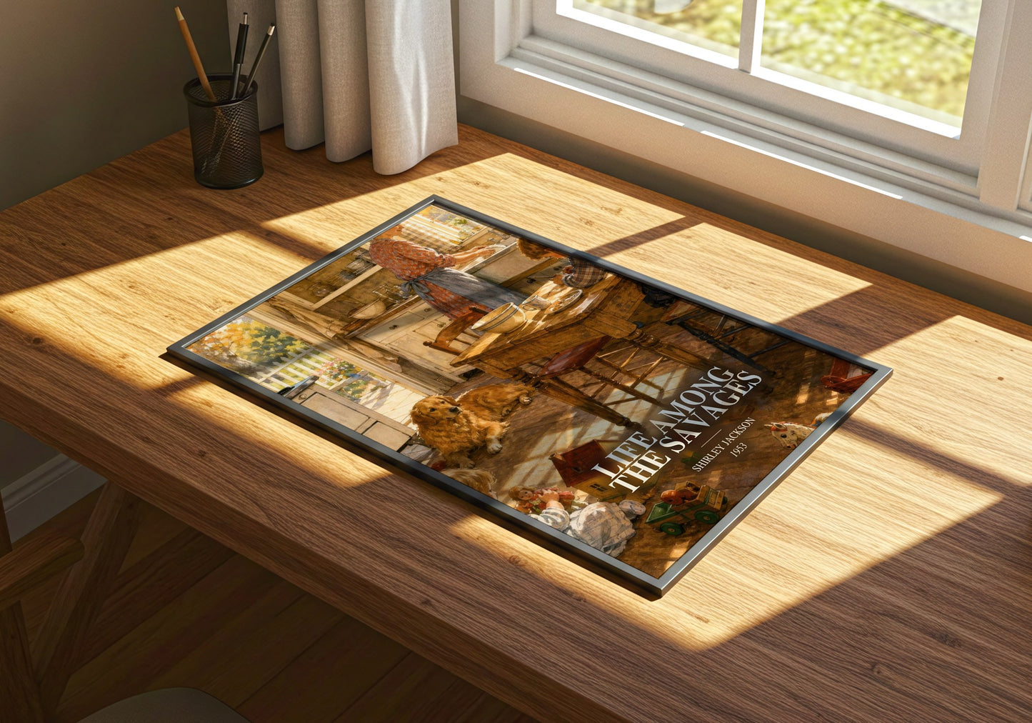 Life Among The Savages watercolour book poster framed on wall – memoir wall art