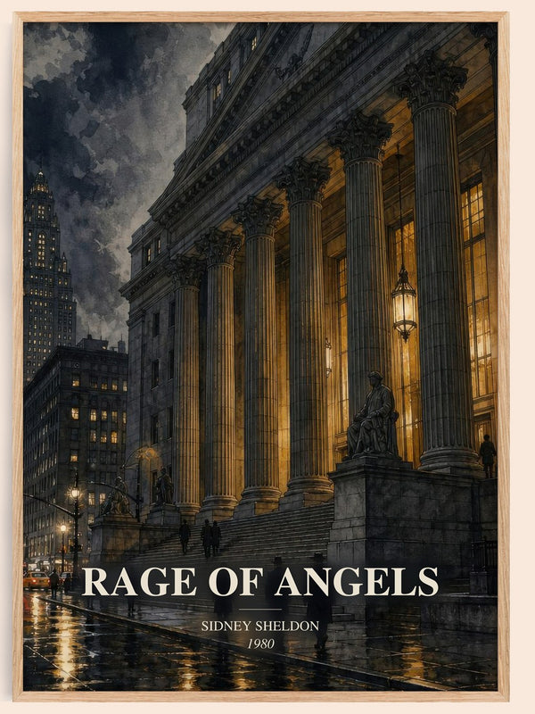 Rage Of Angels watercolour book poster by Sidney Sheldon – framed literary art print