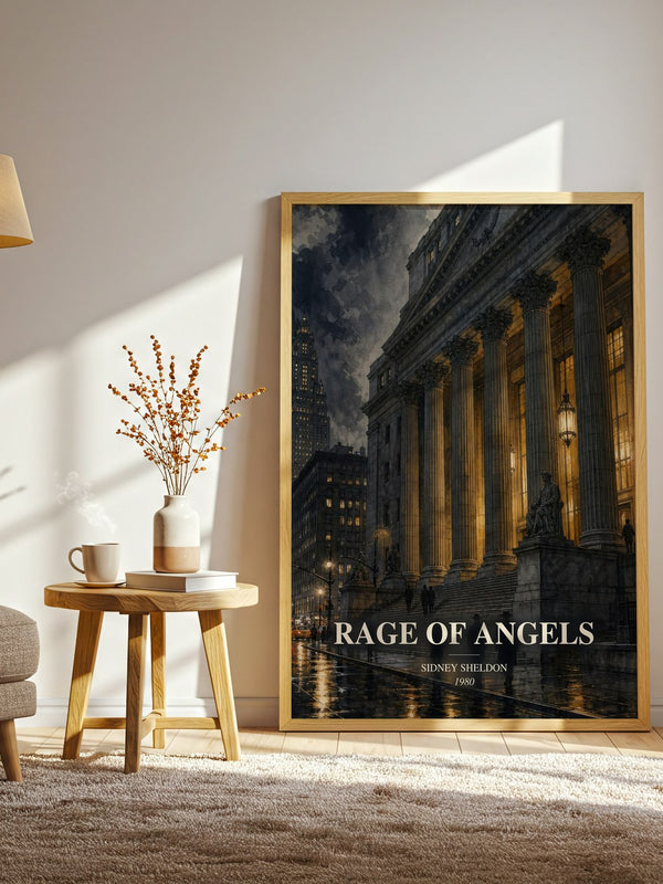 Rage Of Angels watercolour print in frame leaning in hallway – thriller wall art