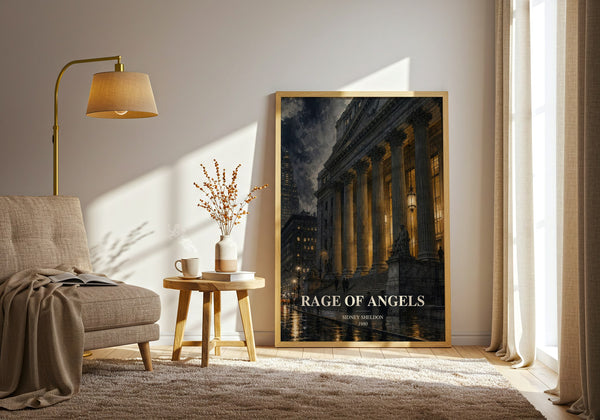Rage Of Angels watercolour print in frame leaning in hallway – thriller wall art