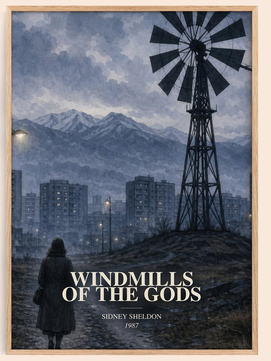 Windmills Of The Gods watercolour book poster by Sidney Sheldon – framed literary art print