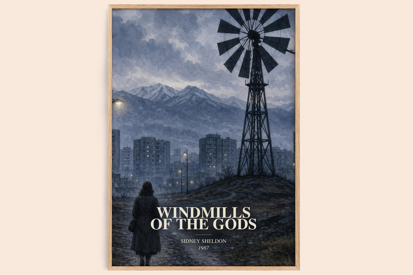 Windmills Of The Gods watercolour book poster by Sidney Sheldon – framed literary art print