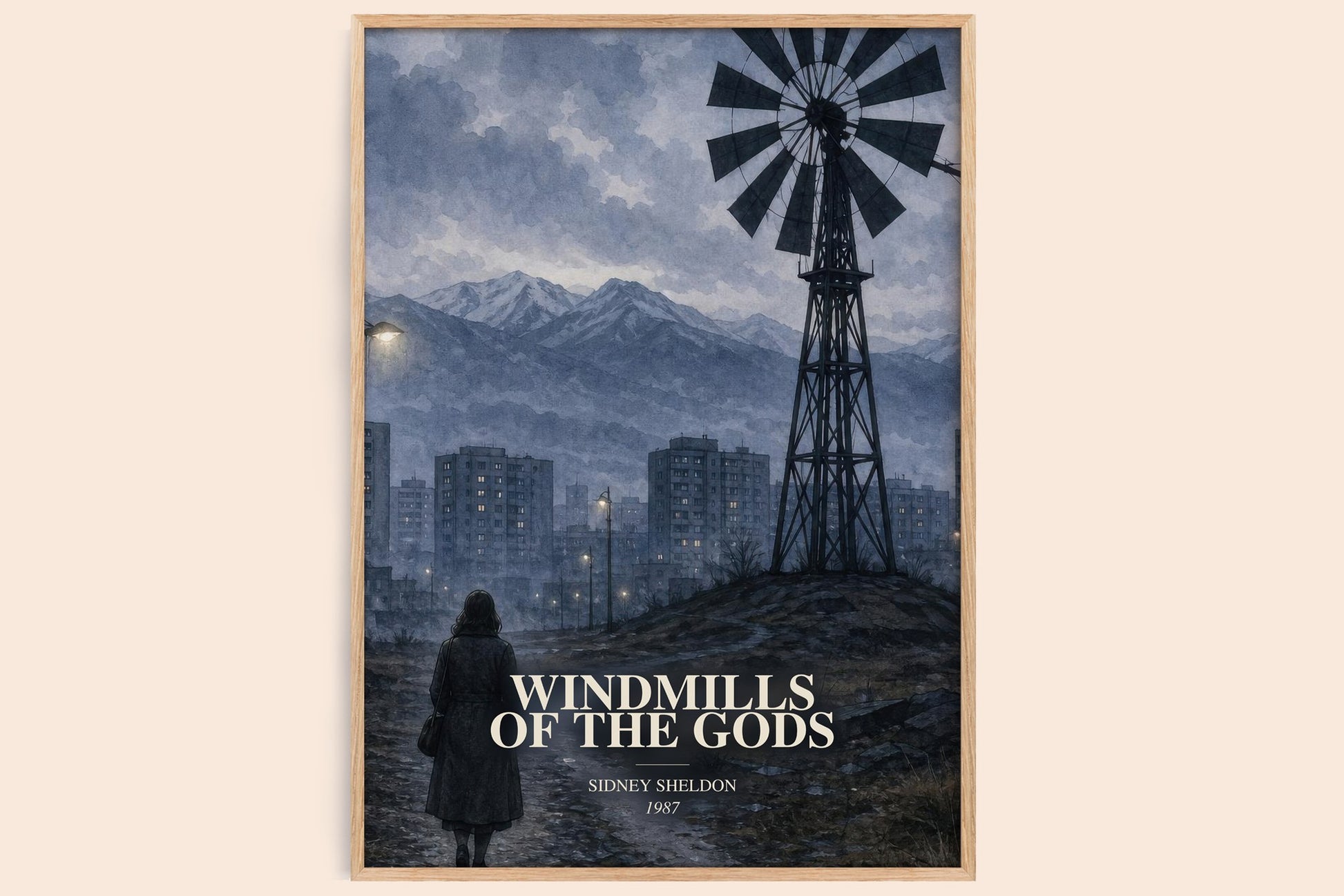 Windmills Of The Gods watercolour book poster by Sidney Sheldon – framed literary art print