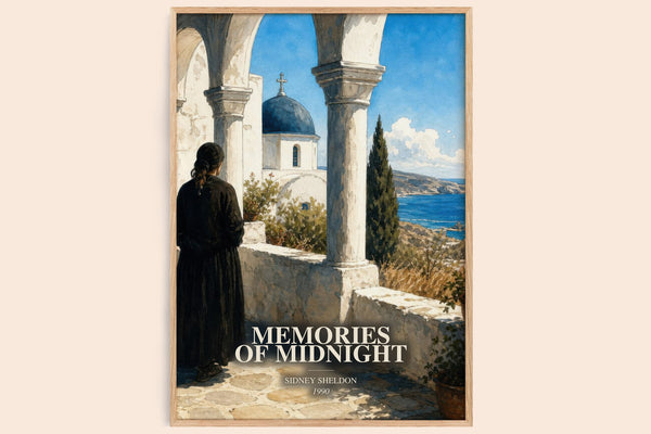 Memories Of Midnight watercolour book poster by Sidney Sheldon – framed literary art print