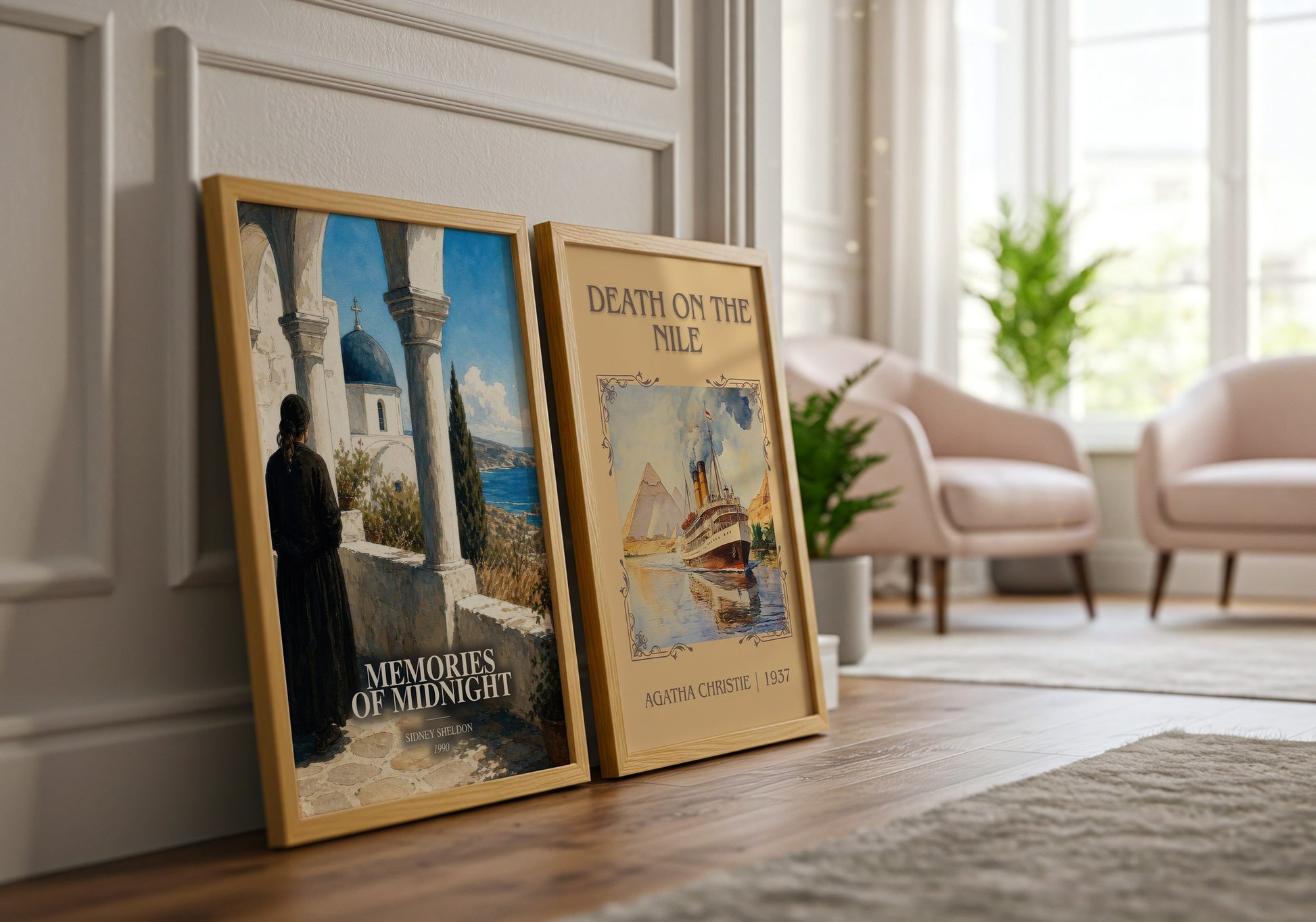 Memories Of Midnight watercolour print framed by window – literary home decor