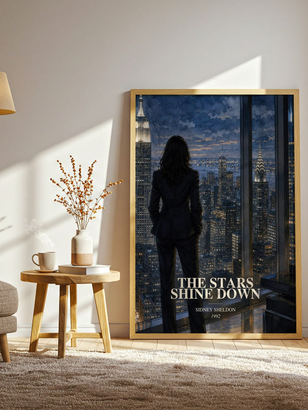 The Stars Shine Down watercolour print in frame leaning in hallway – romance wall art