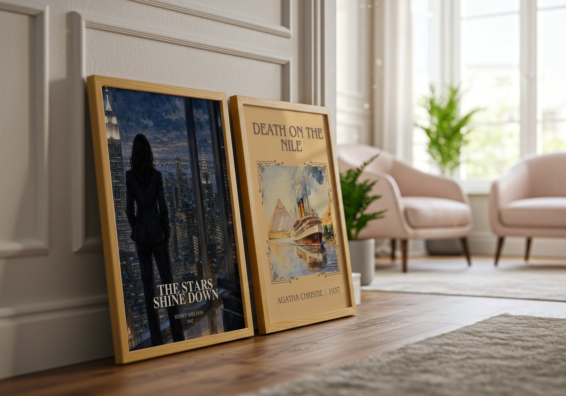 The Stars Shine Down watercolour print framed by window – literary home decor