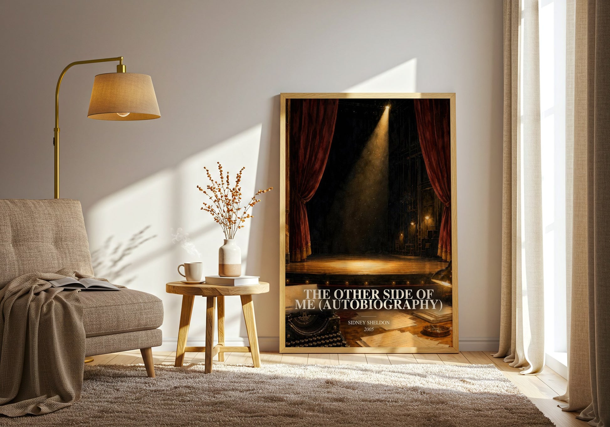 The Other Side Of Me (Autobiography) watercolour print in frame leaning in hallway – memoir wall art