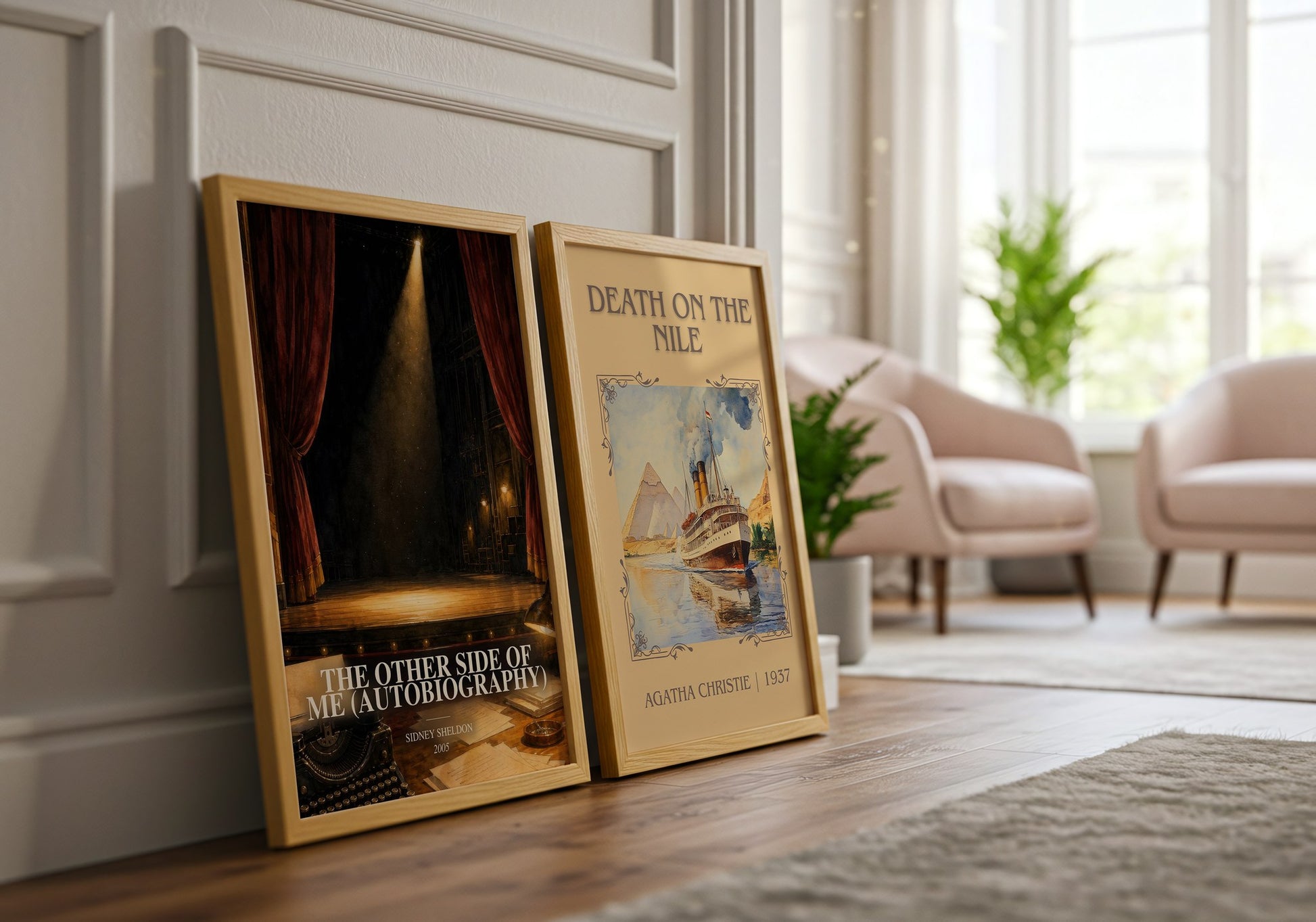 The Other Side Of Me (Autobiography) watercolour print framed by window – literary home decor