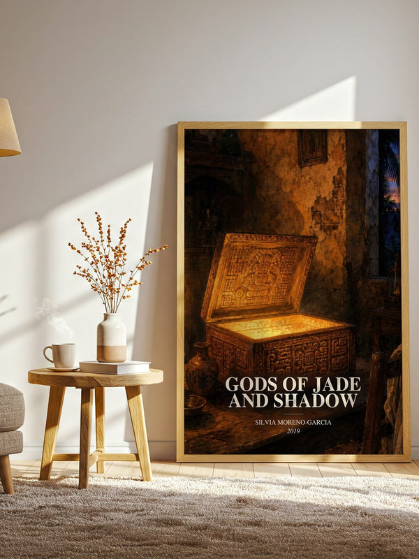 Gods Of Jade And Shadow watercolour print in frame leaning in hallway – fantasy wall art