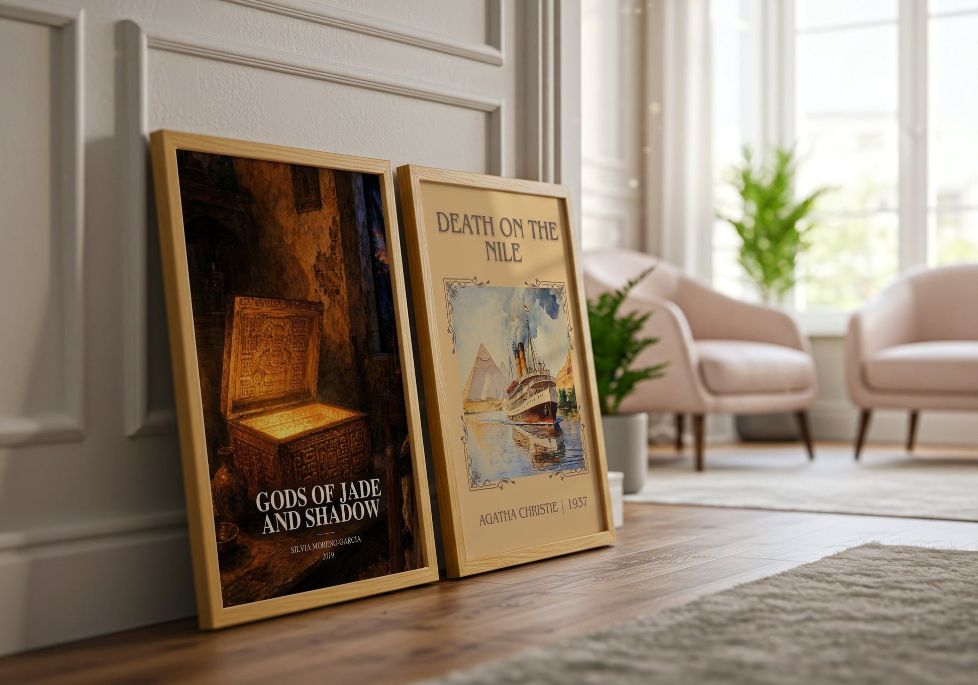 Gods Of Jade And Shadow watercolour print framed by window – literary home decor