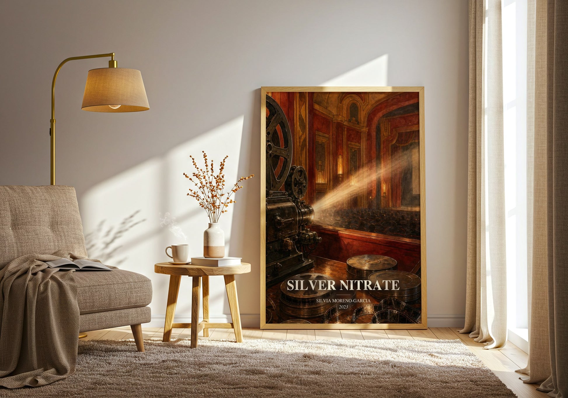 Silver Nitrate watercolour print in frame leaning in hallway – horror wall art