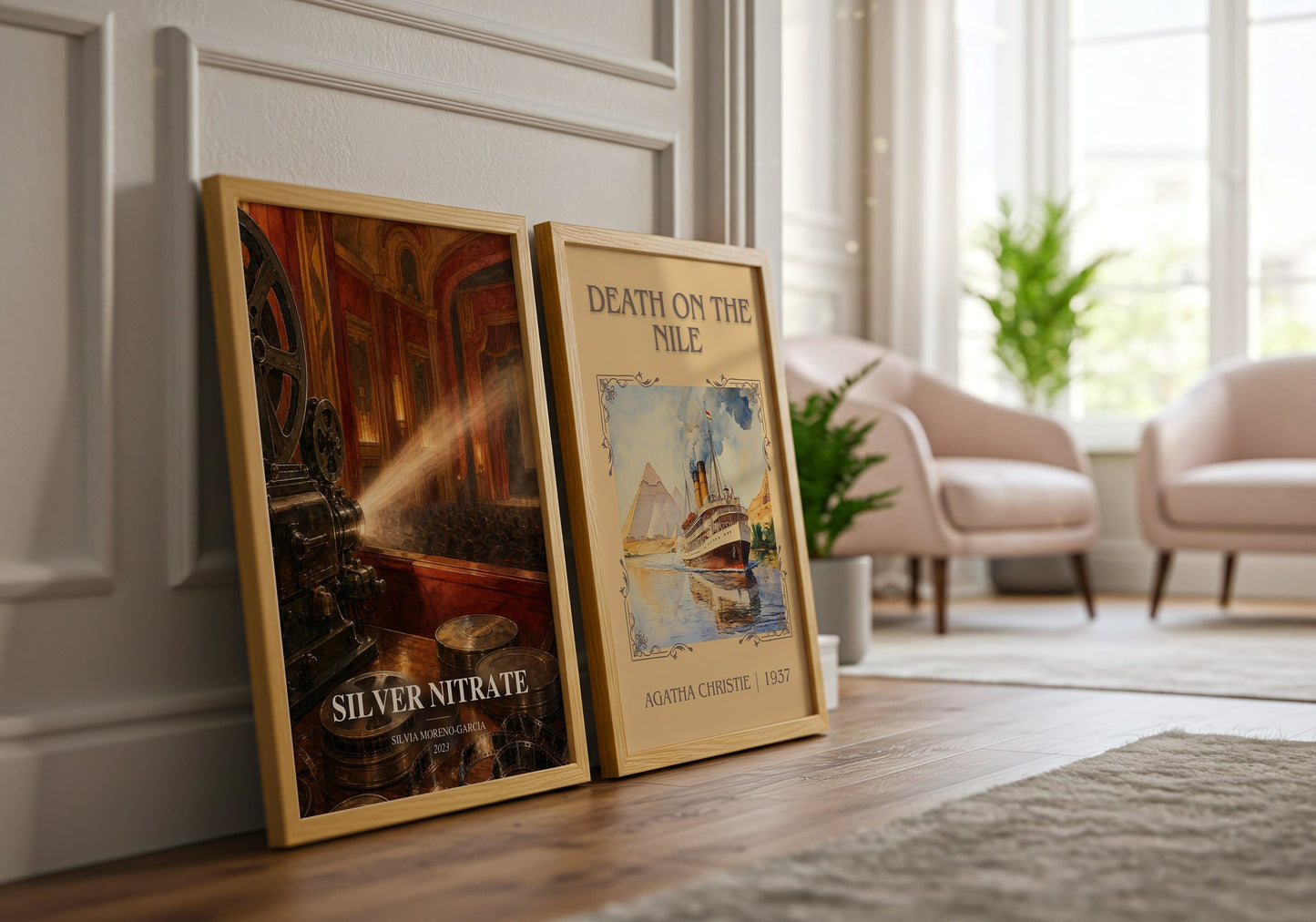 Silver Nitrate watercolour print framed by window – literary home decor