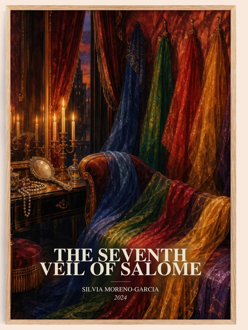 The Seventh Veil Of Salome watercolour book poster by Silvia Moreno-Garcia – framed literary art print