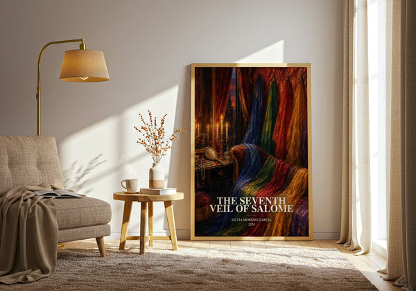 The Seventh Veil Of Salome watercolour print in frame leaning in hallway – historical fiction wall art