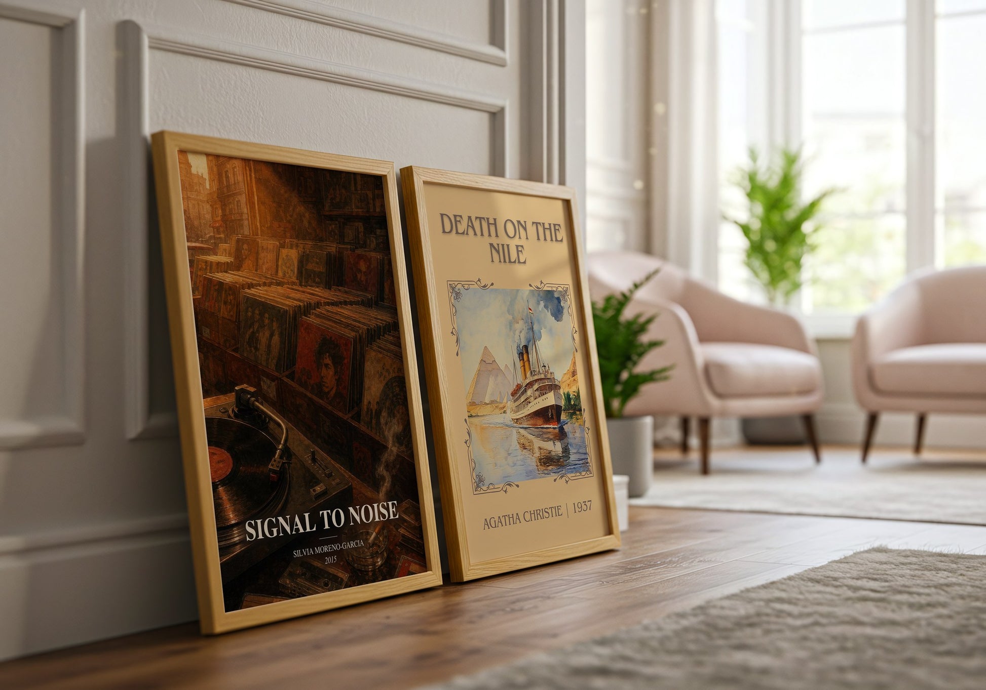 Signal To Noise watercolour print framed by window – literary home decor