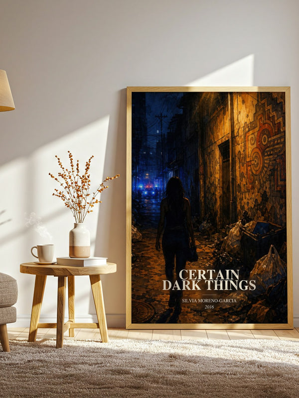 Certain Dark Things watercolour print in frame leaning in hallway – fantasy wall art