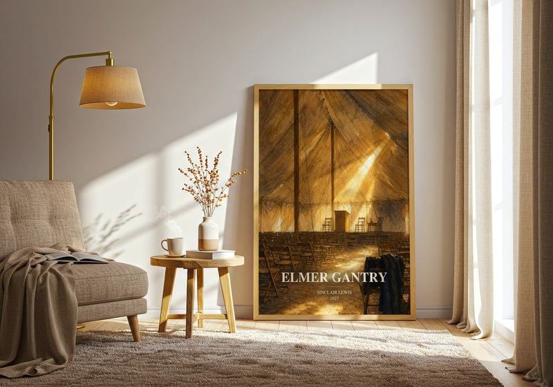 Elmer Gantry watercolour print in frame leaning in hallway – satire wall art