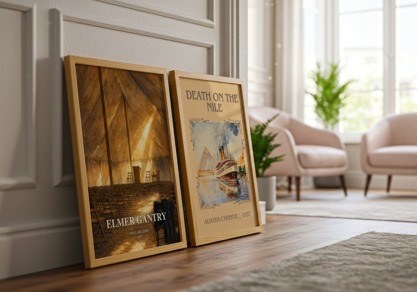 Elmer Gantry watercolour print framed by window – literary home decor