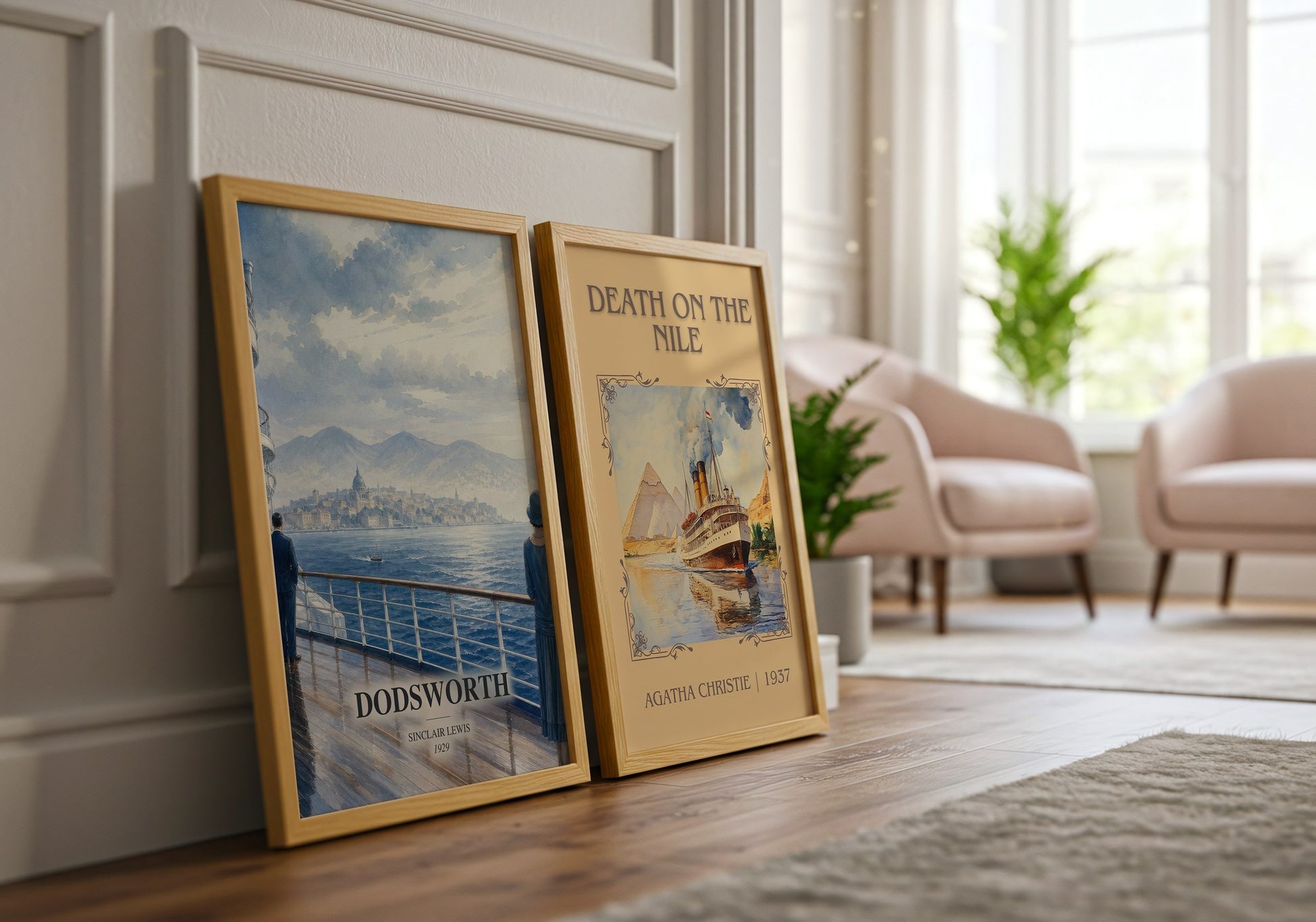 Dodsworth watercolour print framed by window – literary home decor