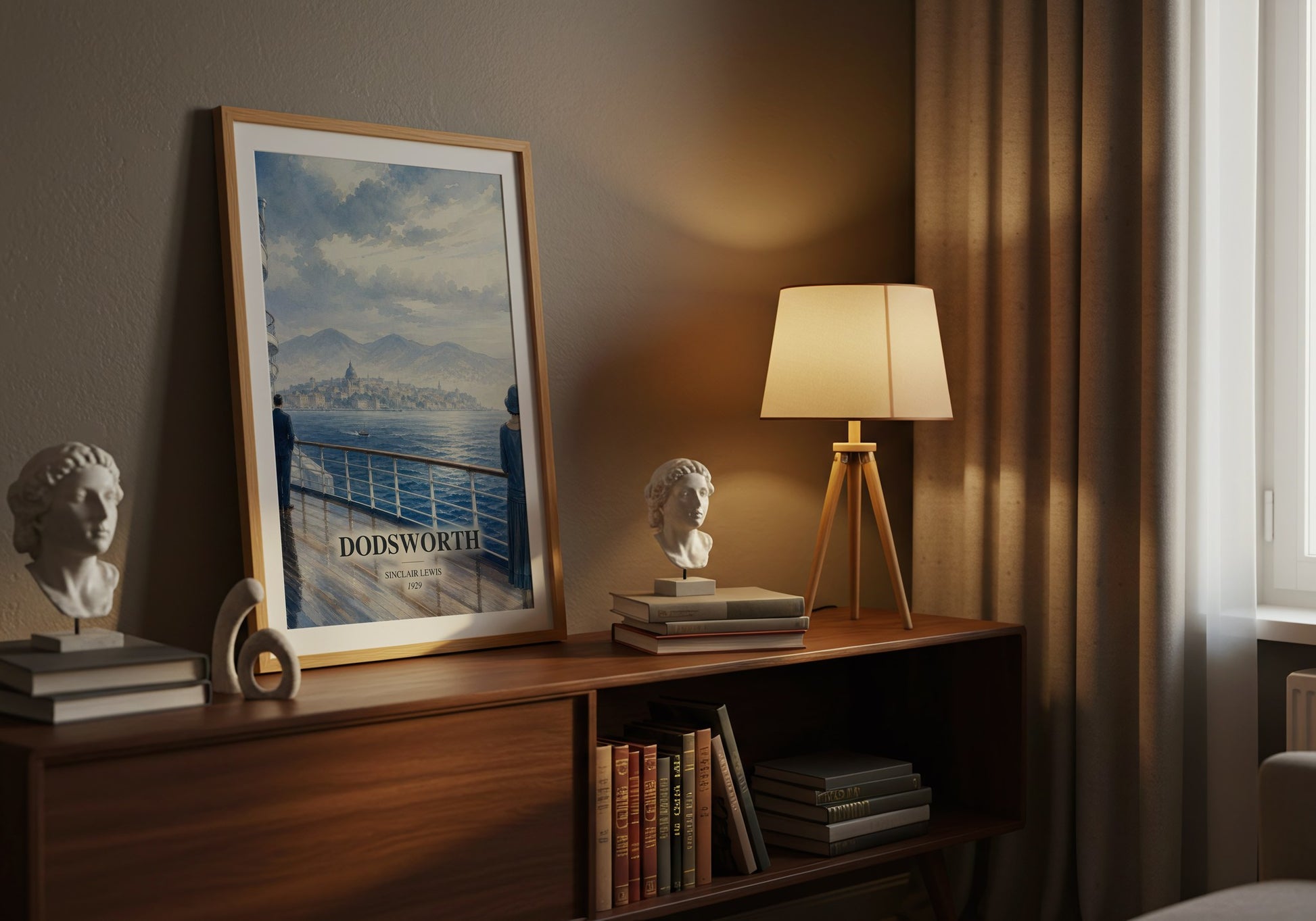 Dodsworth watercolour print on bookshelf – Sinclair Lewis fan gift