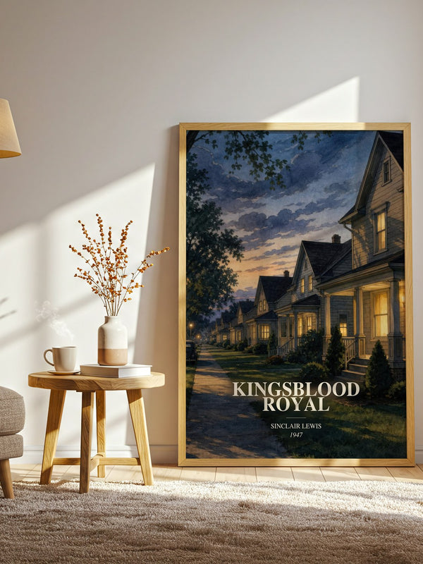 Kingsblood Royal watercolour print in frame leaning in hallway – literary fiction wall art