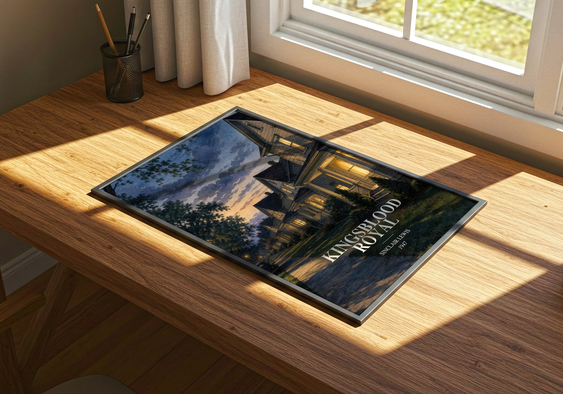 Kingsblood Royal watercolour book poster framed on wall – literary fiction wall art