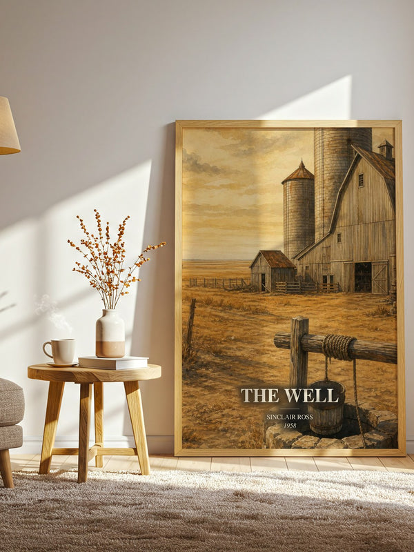 The Well watercolour print in frame leaning in hallway – literary fiction wall art