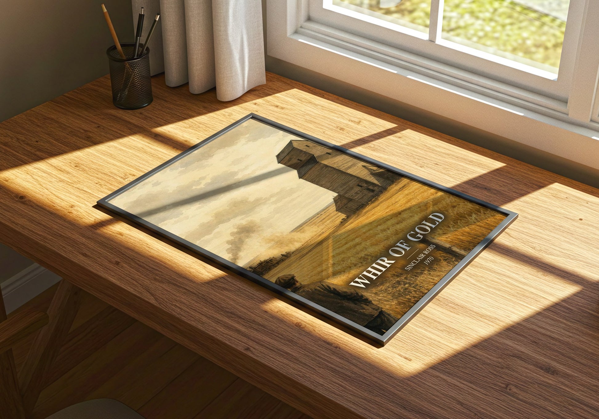 Whir Of Gold watercolour book poster framed on wall – literary fiction wall art