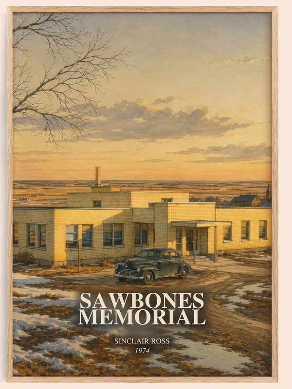 Sawbones Memorial watercolour book poster by Sinclair Ross – framed literary art print