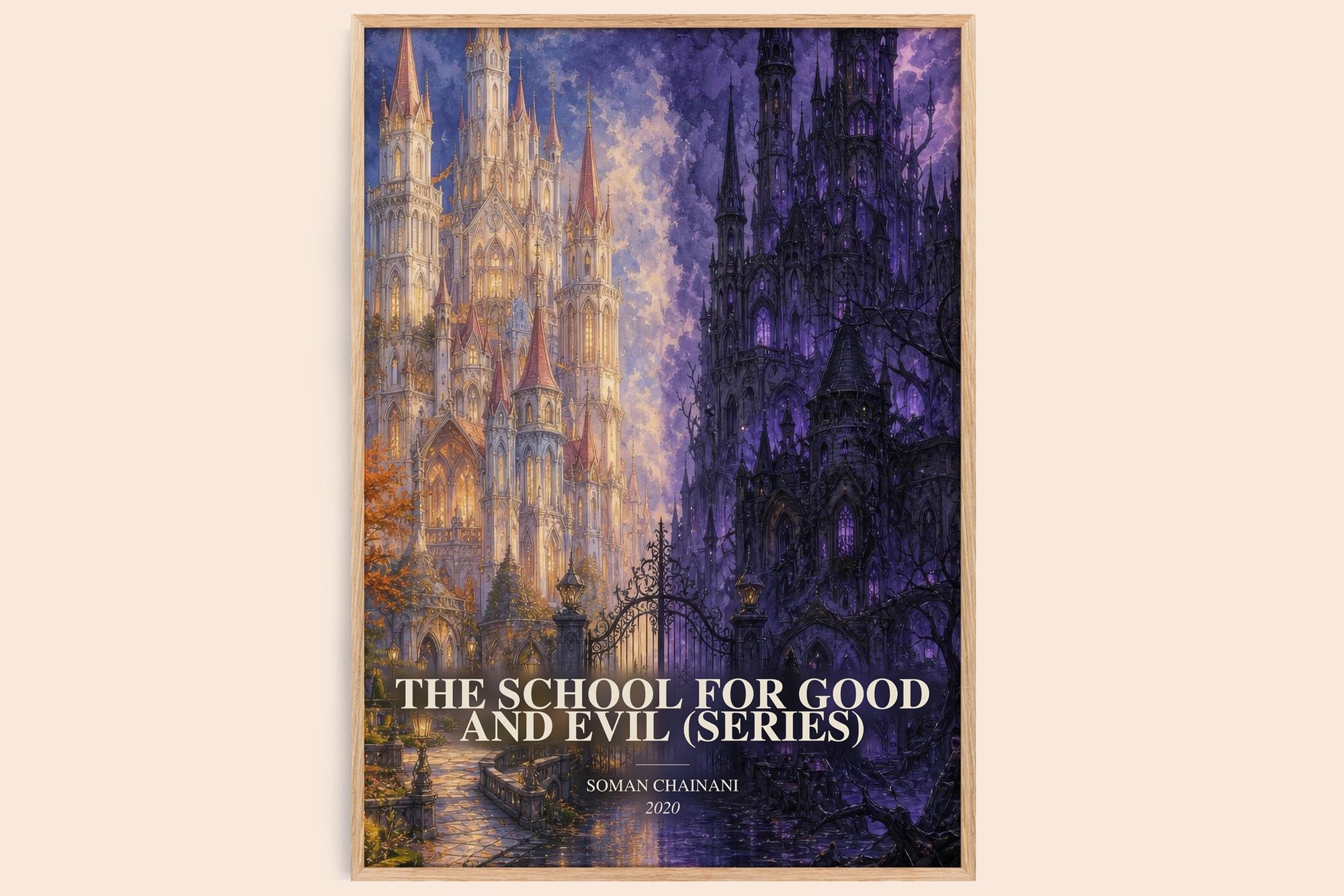 The School For Good And Evil (Series) watercolour book poster by Soman Chainani – framed literary art print