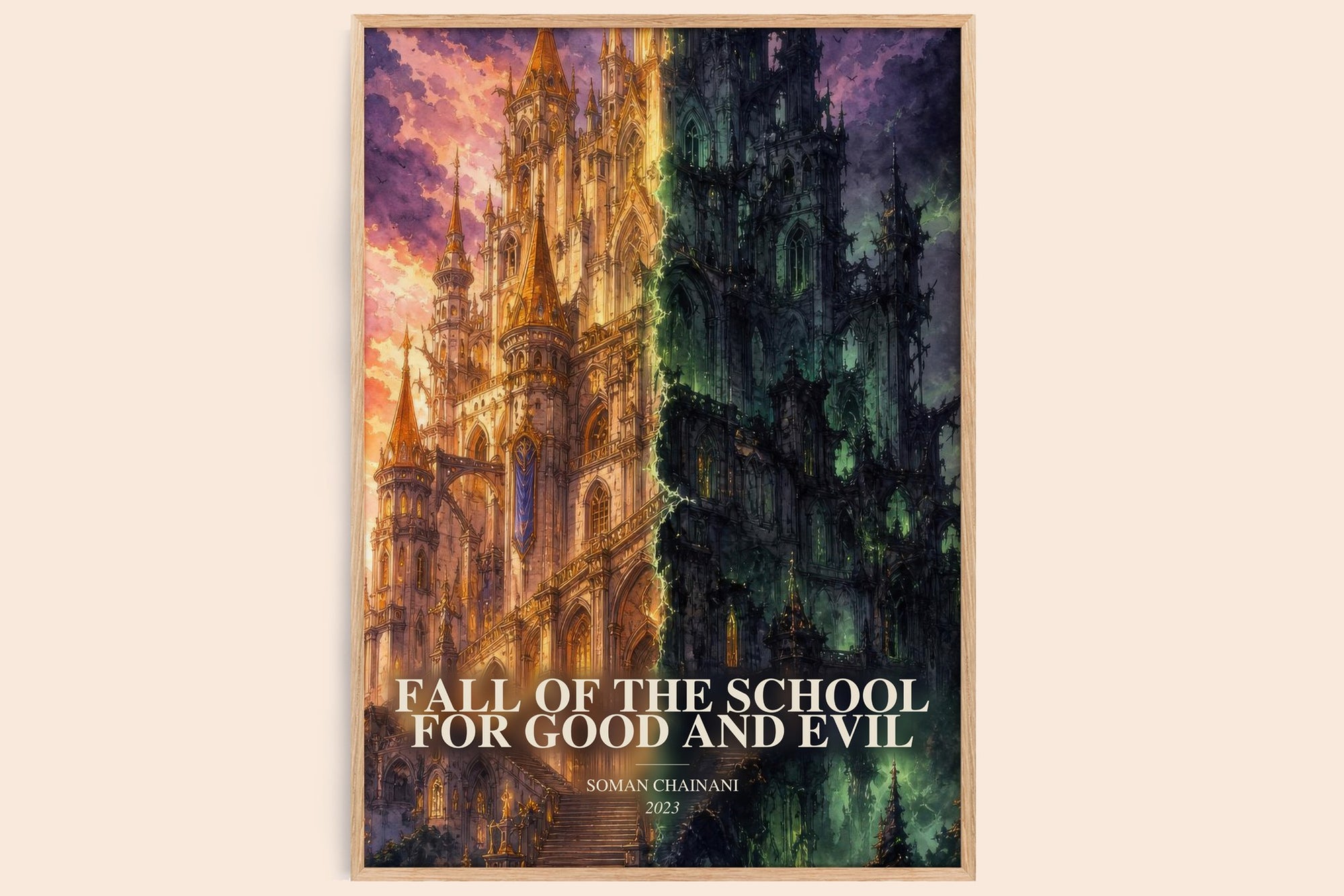 Fall Of The School For Good And Evil watercolour book poster by Soman Chainani – framed literary art print