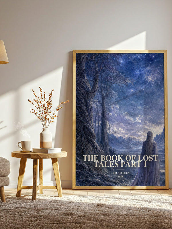 The Book Of Lost Tales Part 1 watercolour print in frame leaning in hallway – fantasy wall art