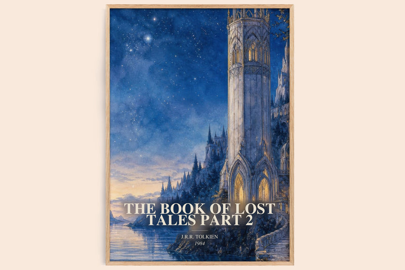 The Book Of Lost Tales Part 2 watercolour book poster by J.R.R. Tolkien – framed literary art print