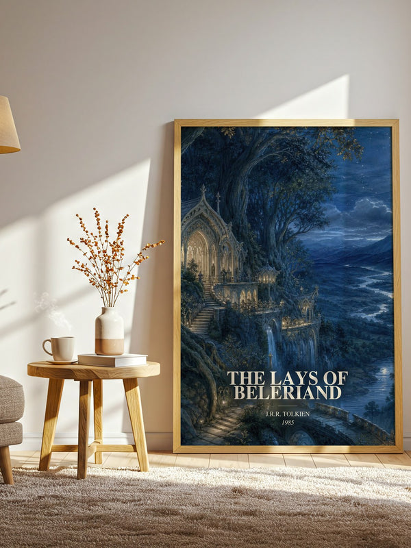 The Lays Of Beleriand watercolour print in frame leaning in hallway – fantasy wall art