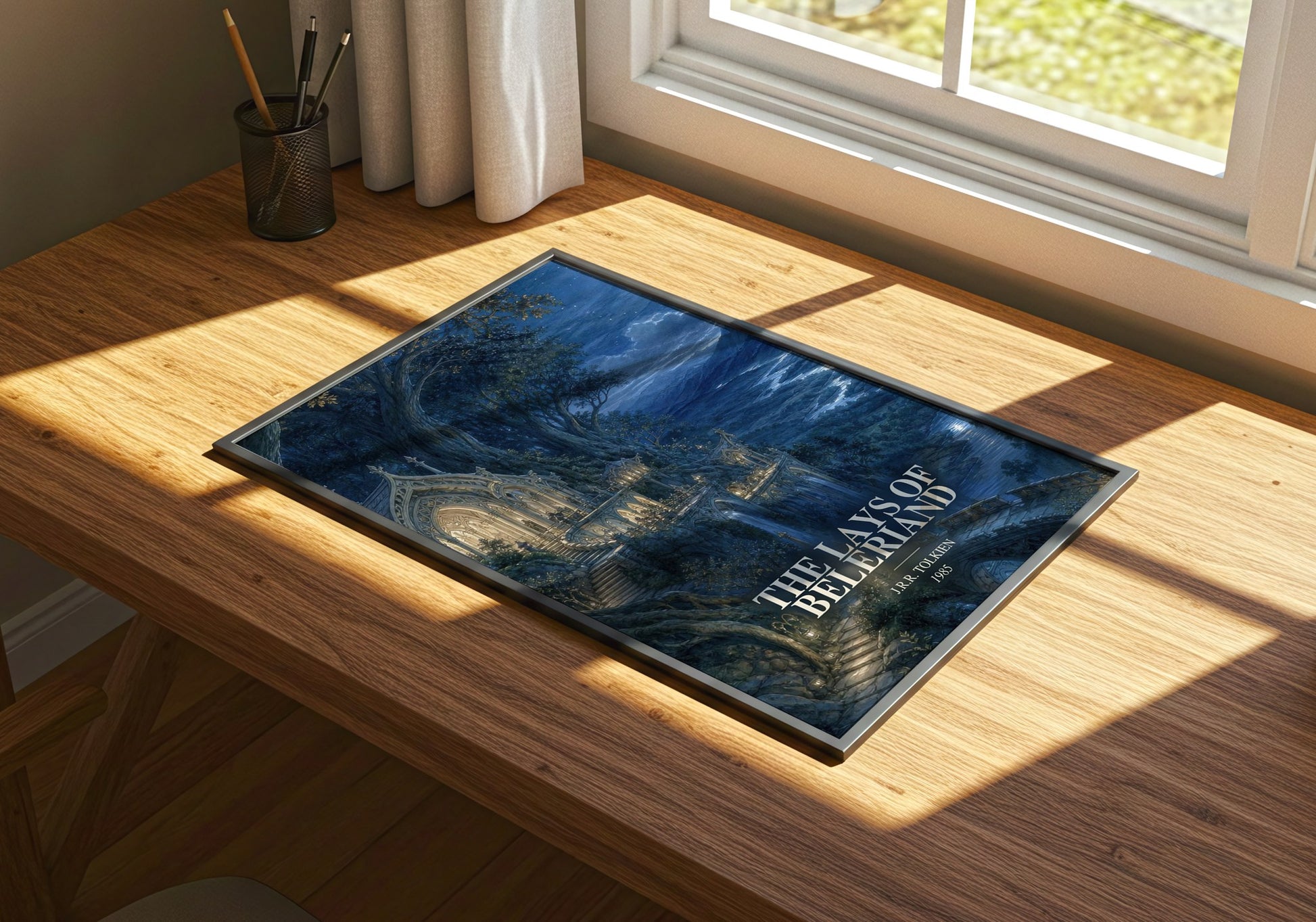 The Lays Of Beleriand watercolour book poster framed on wall – fantasy wall art
