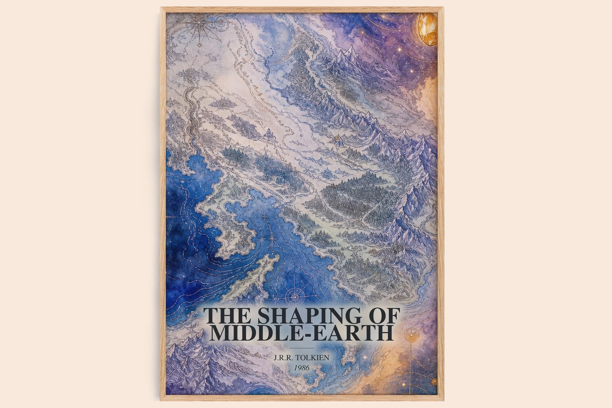The Shaping Of Middle-Earth watercolour book poster by J.R.R. Tolkien – framed literary art print