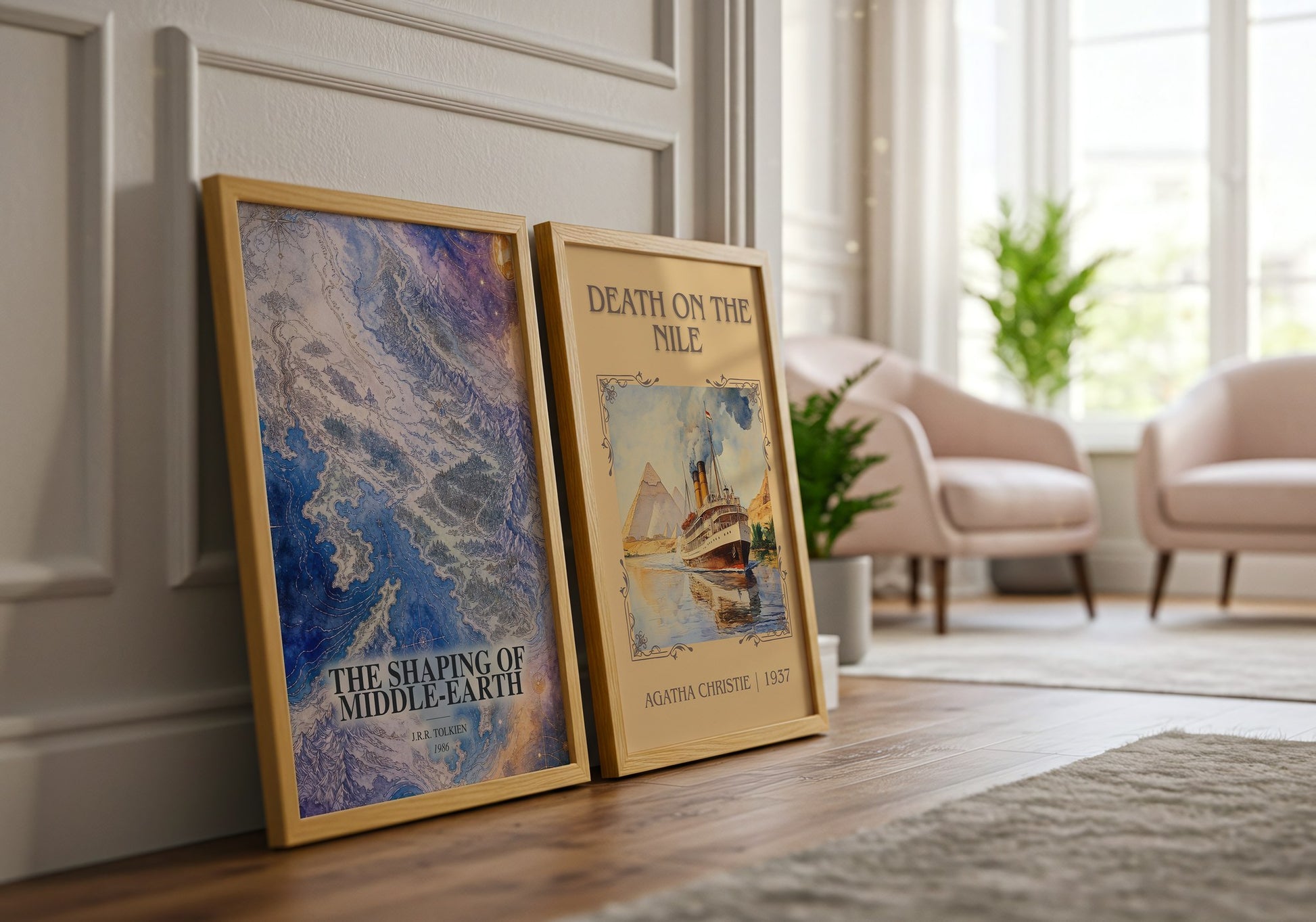 The Shaping Of Middle-Earth watercolour print framed by window – literary home decor