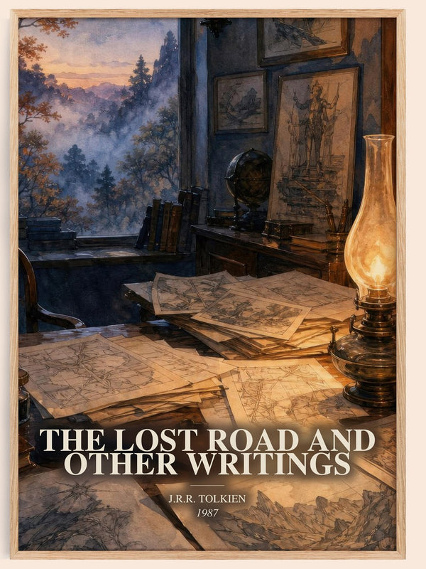 The Lost Road And Other Writings watercolour book poster by J.R.R. Tolkien – framed literary art print